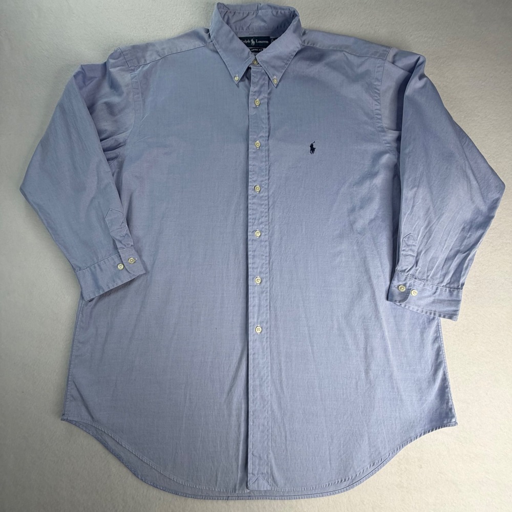 Ralph Lauren Mens Classic Fit Blue Cotton Oxford Button Down Shirt Size 17 34/35